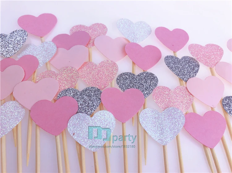 40 шт Многоцветный в форме сердца Кекс Торт Стикер-Топпер флаг для детского душа