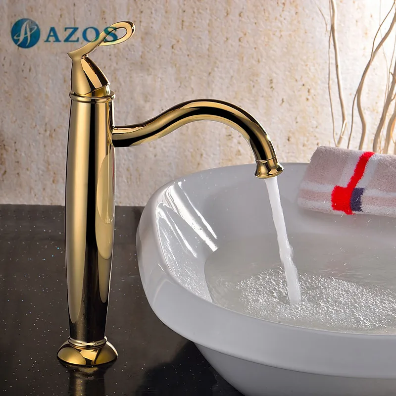 AZOS Bathroom Basin Tap Brass Golden Color Single Hole Deck Mount Hot Cold Mixer Toilet Sink Faucet Furniture MPDKZ163 | Обустройство