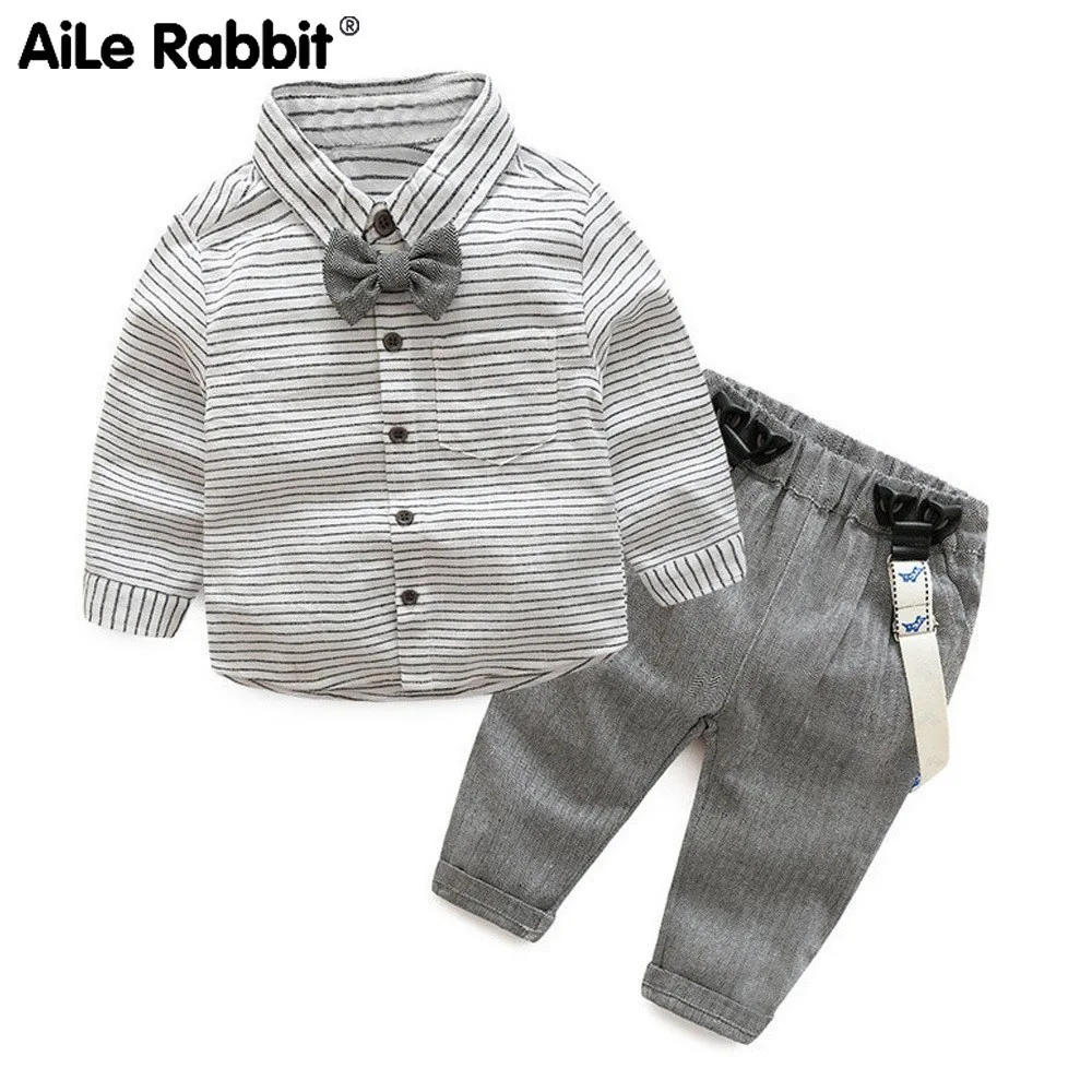 AiLe Rabbit/Детский Костюм Джентльмена рубашка в полоску с галстуком для маленьких