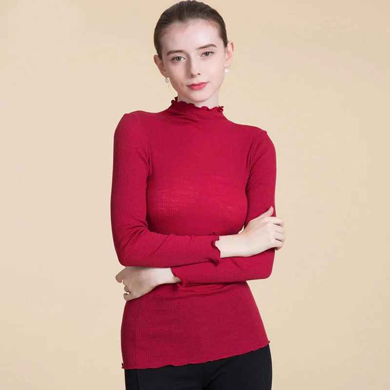 Women Wool Pullovers 100% Long sleeved Turtleneck Sweater for Rib Knits wear 2021 FALL Winter Bottoming shirt Black | Женская одежда