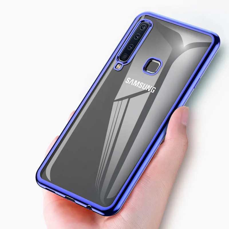 Ультратонкий Прозрачный чехол с золотым покрытием для Samsung galaxy A7 A9 J4 J6 2018 A6S A8S A10 A30