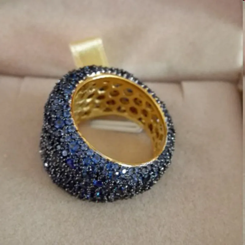 Qi Xuan_Fashion jewelry_роскошная микро мощеная синяя каменная пальчиковая кольцо_ S925 Твердые серебряные модные кольца_ Прямая с фабрики