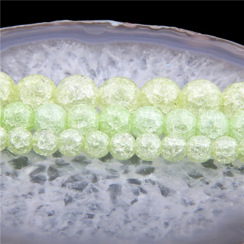 Light Green Cracked quartz Crystal Stone Round loose green crackle glass Beads For Jewelry Making bracelet | Украшения и