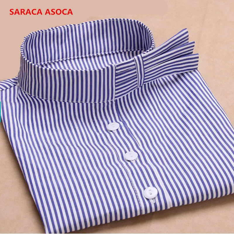 Новый стиль модная рубашка в синюю полоску съемные воротники хлопковый воротник
