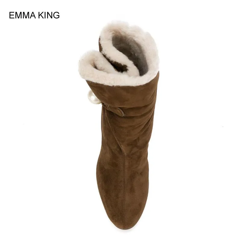 Emma king/женские ботильоны с пряжкой и большим жемчугом женские зимние теплые