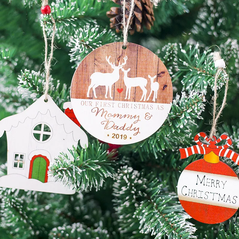 

1pcs Wooden Round Baubles Tags Christmas decoration pendant tree hanging ornament deer Christmas ornaments DTY Decorations