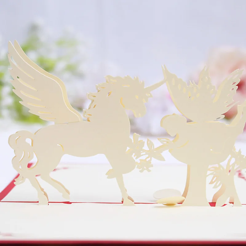 OLOEY Белый Единорог Ангел карты 3D всплывающие Хэллоуин ручной работы складной
