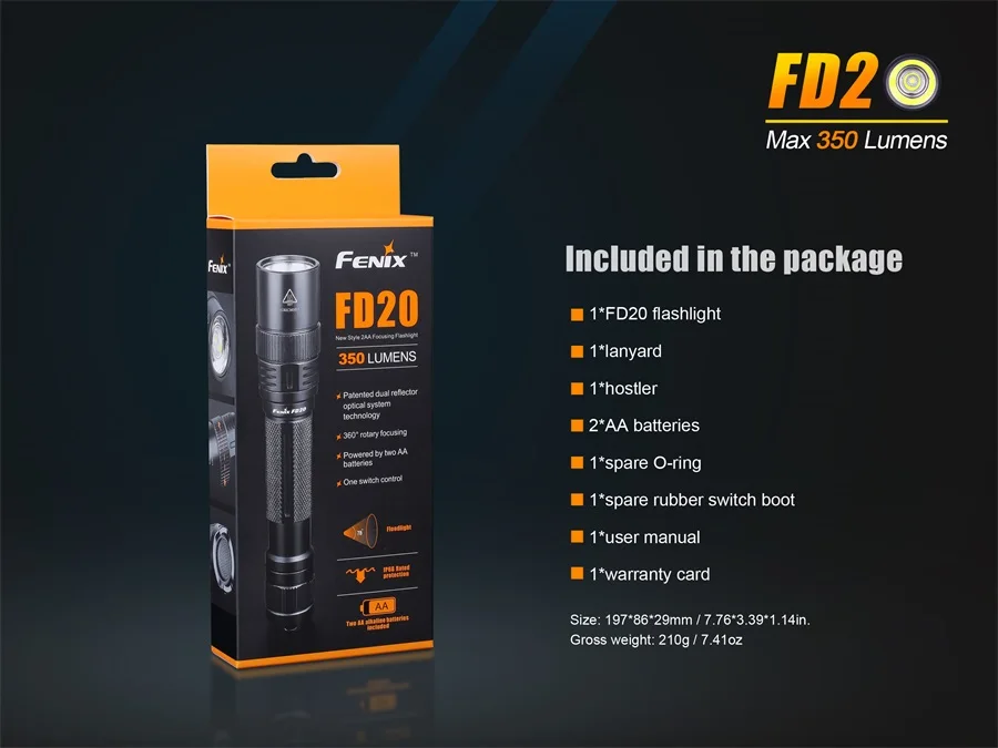 Fenix FD20 CREE XP G2 S3 Светодиодный Max 350 люмен 2AA фокусирующий фонарик с батареи|Фонарики