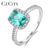 czcity new design high quality pure 925 sterling silver wedding rings for women classic green rectangle bague femme fine jewelry