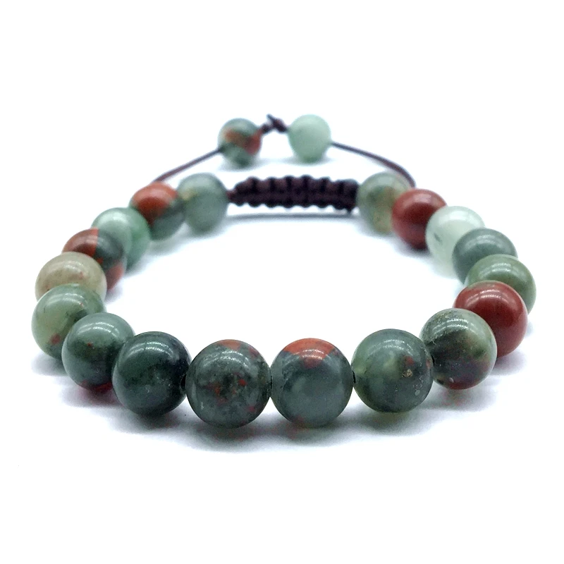 blood stone Бусы из природного камня браслет 8 мм Apatite Aquamarines бусина круглая с веревкой шнур регулируемый браслет для нее подарок женщина ювелирные изделия - Окраска металла: blood stone