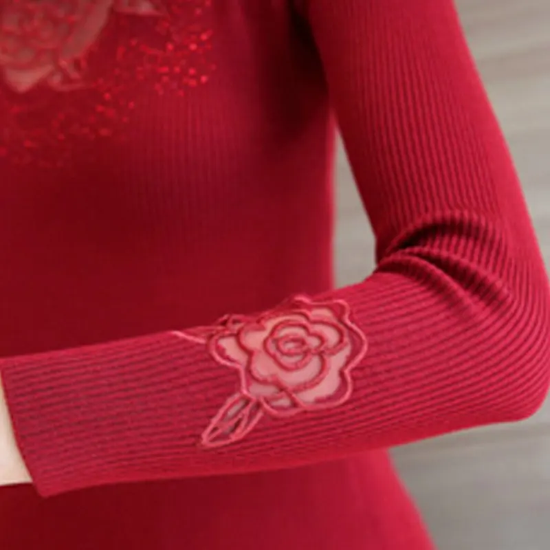 Women Pullovers 2019 Autumn Fashion Flower Lace Patchwork Pullover Sweaters Mujer Casual Long Sleeve Diamond Knitted Pull Femme | Женская