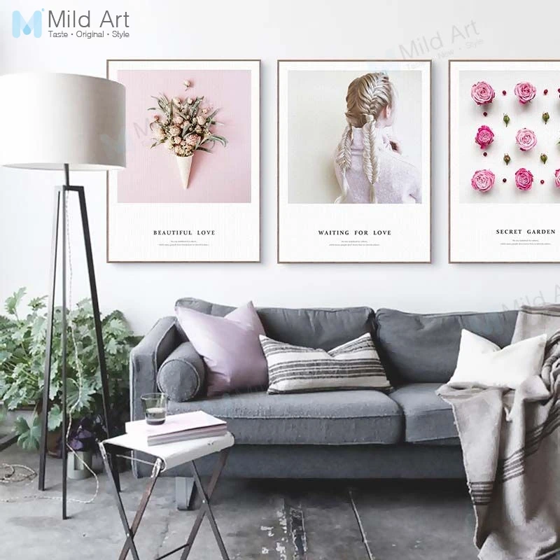 

Modern Pink White Rose Flowers Garden Poster and Print Nordic Style Girls Room Wall Art Pictures Home Cafe Decor Canvas Painting
