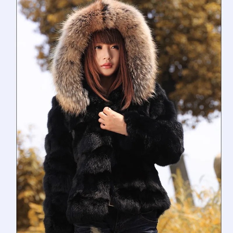 

2022hot sale women rabbit fur coat real genuine rabbit fur jacket with real raccoon fur collar real natural rabbit fur coats