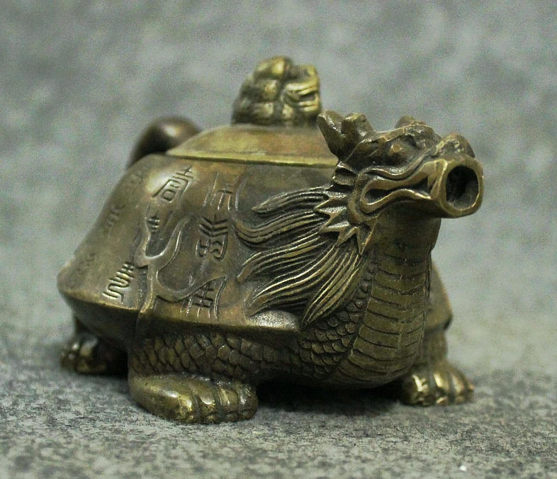 FengShui Китай Бронзовая медная 100 Shou голова черепахи дракона Статуя чайник с винным