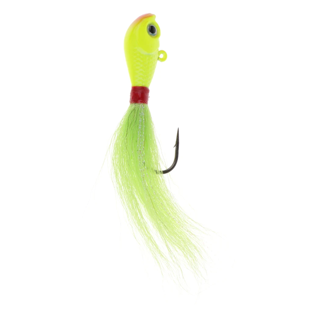 3D Eye Artificial Feather Lead Fishing Lure Hand-tied Bucktail Jig Head Hook Fresh Water Fishing Lure Bait Accessories 28g