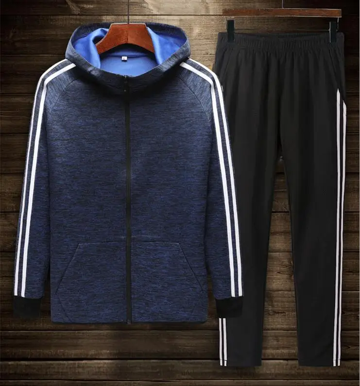 

Rlyaeiz New 2018 Sporting Suit Men Autumn Set Mens Tracksuit Striped Zipper Hooded Hoodies + Pants Male Casual Sweat Suit 4XL