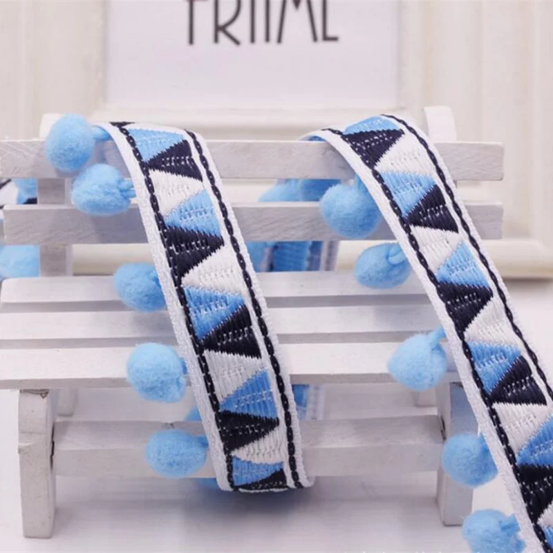 Light blue Кружевная лента, аксессуары для шитья, помпон, кисточка, помпоны, отделка, шар, бахрома, вышивка, сделай сам, одежда, тканевый шнур - Цвет: Light blue