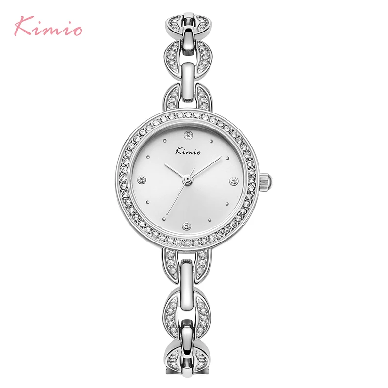 silver white watch Бренд KIMIO, женские часы-браслет с маленьким циферблатом,, Роскошные Кварцевые часы с бриллиантами, женские часы с кристаллами под платье, наручные часы, reloj mujer - Цвет: silver white watch