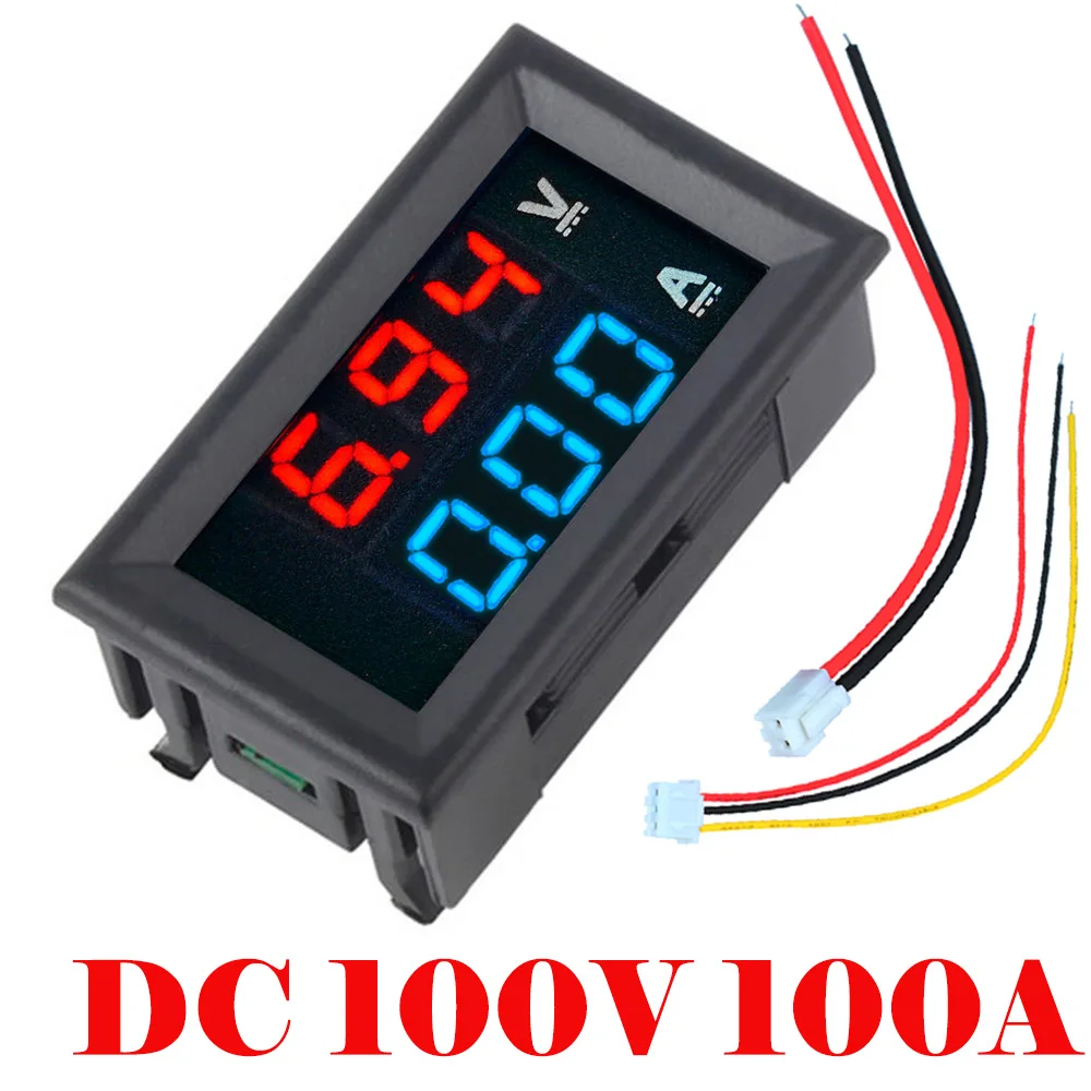 100A Blue not shunt Мини цифровой вольтметр Амперметр постоянного тока 100 в 10А 50А 100А Панель Ампер Вольт Напряжение измеритель тока 0,5" синий красный двойной светодиодный дисплей - Цвет: 100A Blue not shunt