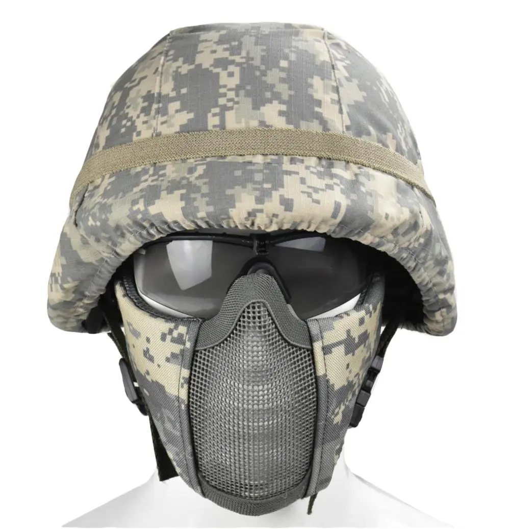 AIRSOFT ARMY TACTICAL M88 ABS HELMET AND COVER WITH FOLDABLE DOUBLE STRAPS HALF FACE MESH MASK &amp GOGGLE | Спорт и развлечения