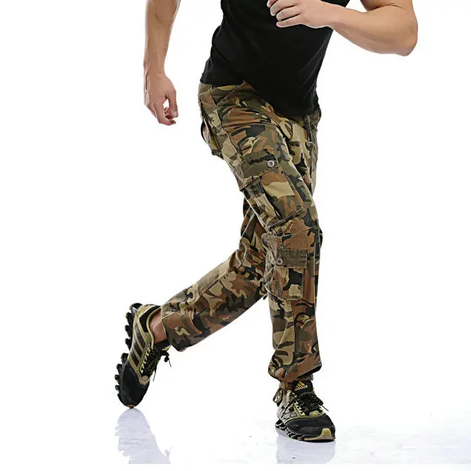 Yellow Camouflage Новые тактические брюки в стиле сафари, мужские камуфляжные штаны для бега, повседневные хлопковые брюки с несколькими карманами, военные камуфляжные мужские брюки-карго - Цвет: Yellow Camouflage