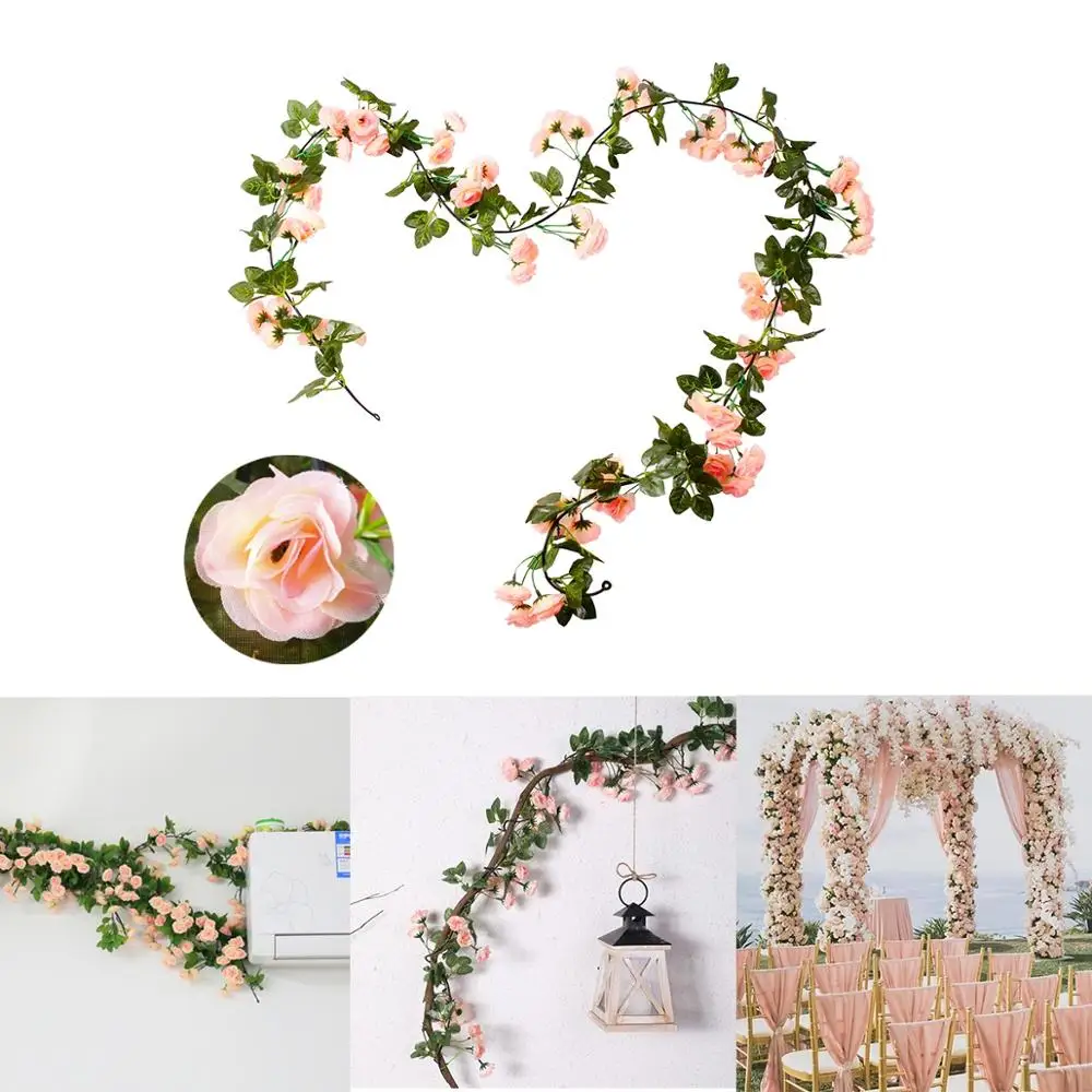 Розовая искусственная Цветочная подделка декоративные розы лоза растения