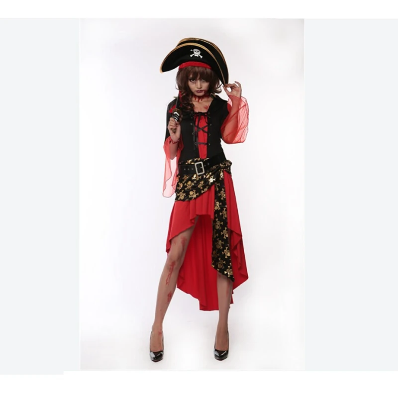 Женское пиратское красное пикантное платье на Хэллоуин маскарадный костюм