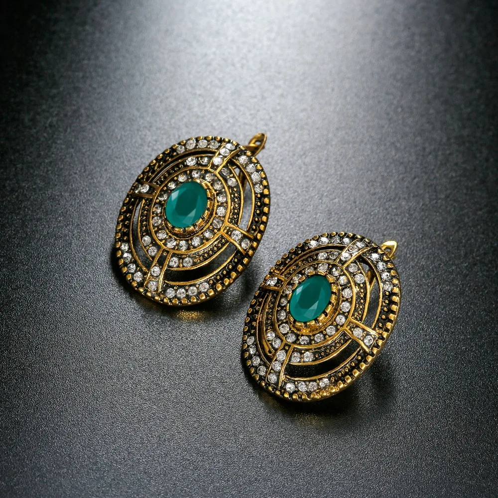 YIMLOI Vintage Earrings Jewelry Gold Color For Women Green Gem Accessories Stud 2018 New Style Drop Shipping | Украшения и