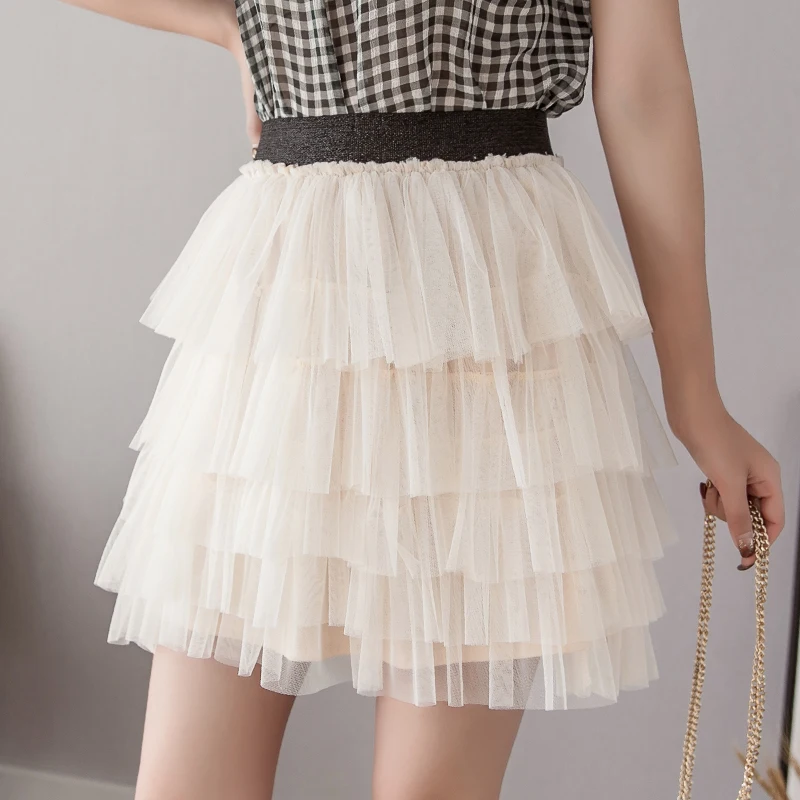 Женские кружевные юбки Jupe Femme Faldas Mujer Moda повседневные с высокой талией и рюшами