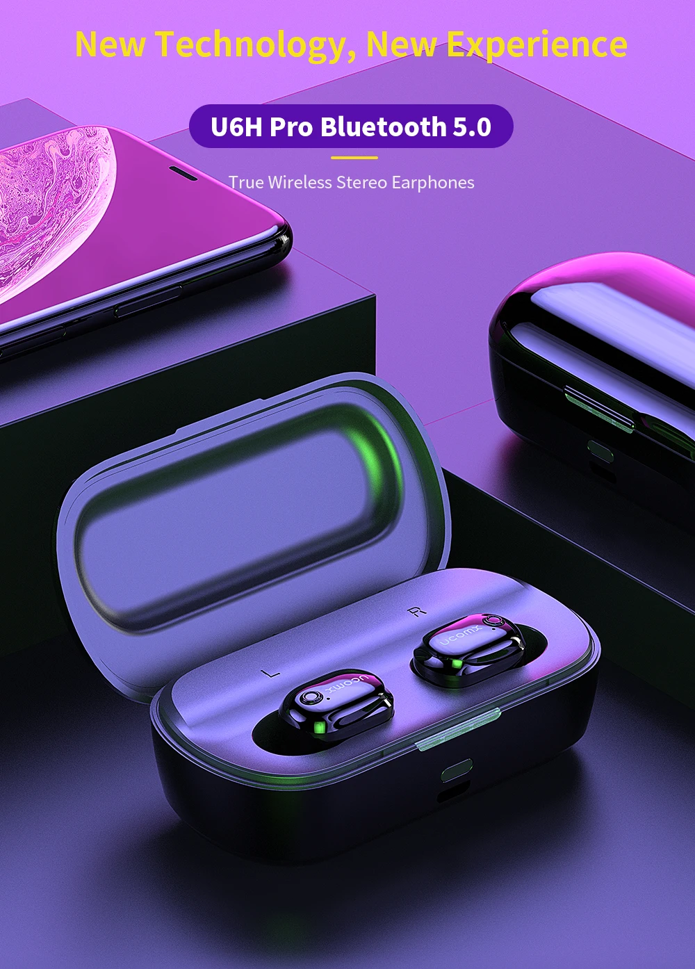 UCOMX U6H/U6H Pro Bluetooth наушники беспроводные наушники с микрофоном истинные беспроводные стерео вкладыши монитор наушник для iPhone huawei Mi