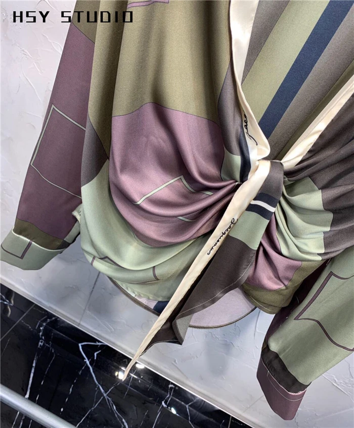 【HSY stuo】 2019 Осенняя новая трендовая женская рубашка с глубоким v образным вырезом