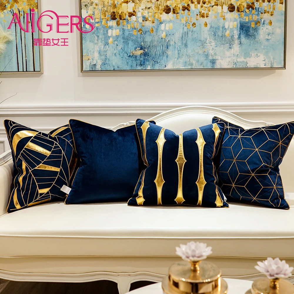 

Avigers Luxury Blue Cushion Covers Decorative Pillow Cases Appliqu Throw Pillowcases 45 x 45 50 x 50 Cushion for Sofa Bedroom