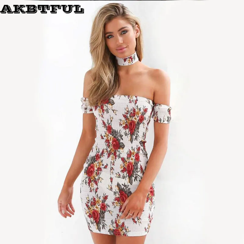 Akbtful Hotest Для женщин цветок платье с принтом для девочек без бретелек Bodycon Choker
