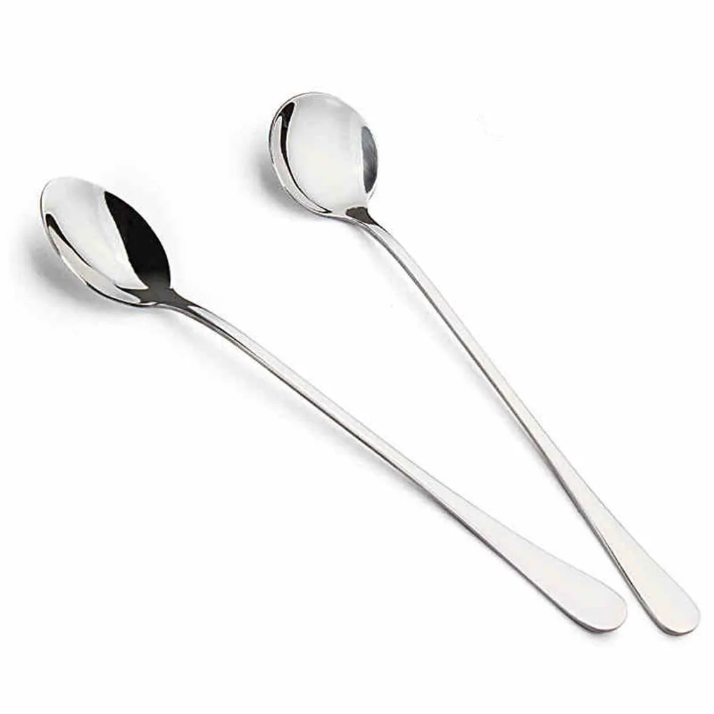 

2 Pcs stainless steel spoon Ice Cream Tea Coffee Handled Multi-Purpose Seasoning ladle Teaspoon Dessert Drink Stir Spoons KC1039