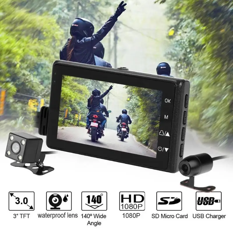 VODOOL SE600 Видеорегистраторы для мотоциклов Dash Cam 3 0 &quotспереди и сзади Двойной