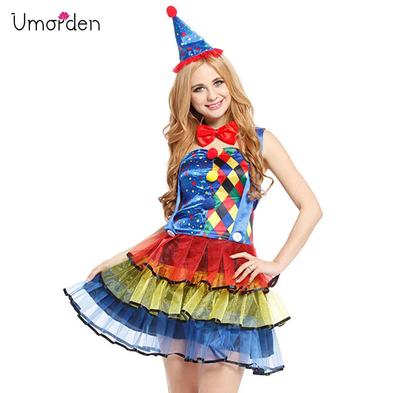 Umorden Хэллоуин Purim вечерние костюмы для взрослых женщин Сияющие Ms. Circle клоун