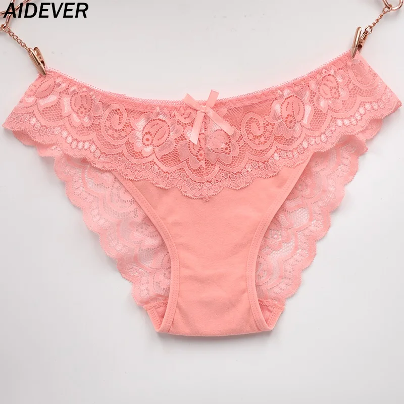 Pink AIDEVER кружевные соблазнительные женские трусики модное уютное белье хлопковое нижнее белье Трусы средней посадки однотонные розовые и черные брюки-кюлоты - Цвет: Pink