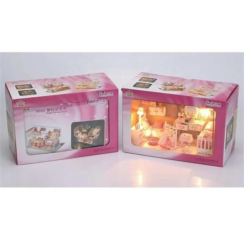 

Miniature DIY Wooden Doll House Handmade Pink Princess Dollhouse Cute Furniture Toys for Girls Glass Box With LED Lights Gift