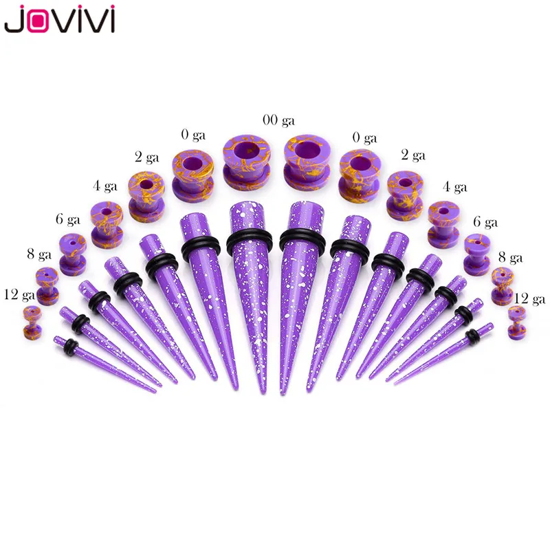 Jovivi 28 шт. 12 г-00 г акриловые ленты растяжки комплект+ туннель с двумя расширяющимися концами винт Туннели Вилки Сережка-расширитель комплект ушко пирсинг тела