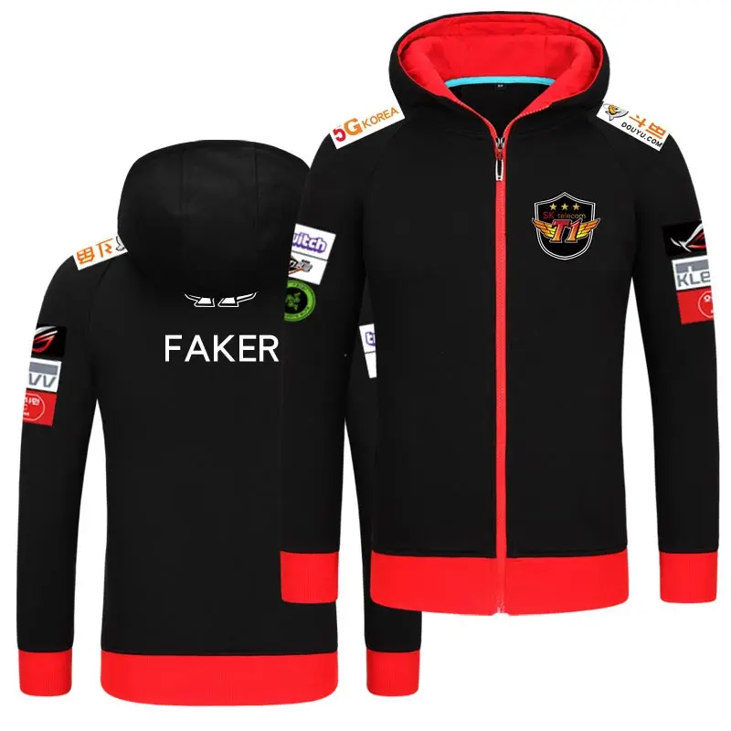 Skt T1 толстовки Мужская куртка с длинным рукавом Sktt1 пальто на молнии Faker Peanut Wolf пустые толстовки негабаритных S7 Telecom Толстовка Z40 - Цвет: black FAKER