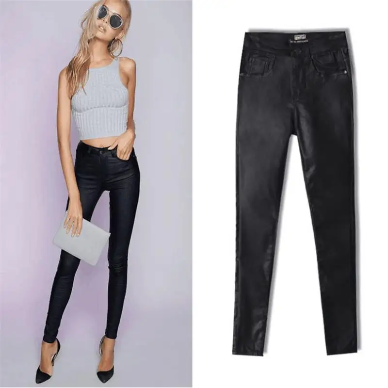 SupSindy женские брюки из искусственной кожи с высокой талией черные леггинсы дикие