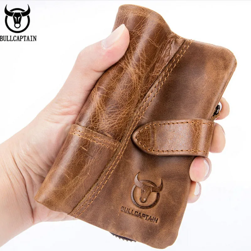Кошелек BULLCAPTAIN мужской из коровьей кожи короткий бумажник на молнии кредитница с