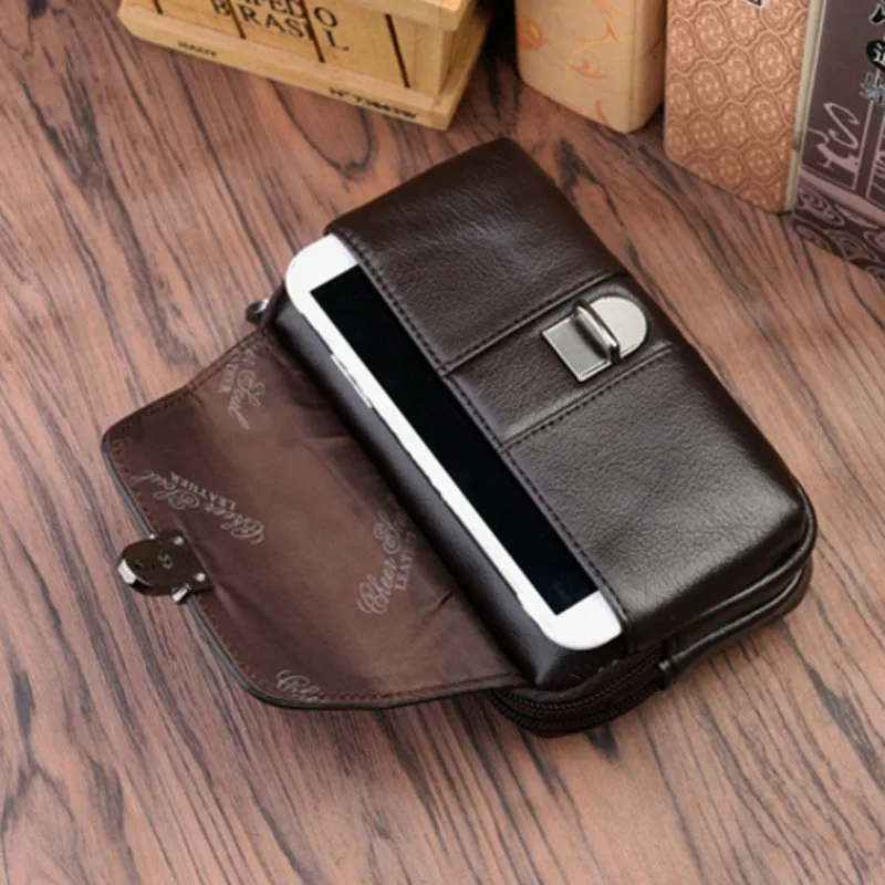 Мужская поясная сумка из натуральной кожи с крючком|waist bag|belt fanny packwaist bag genuine leather |