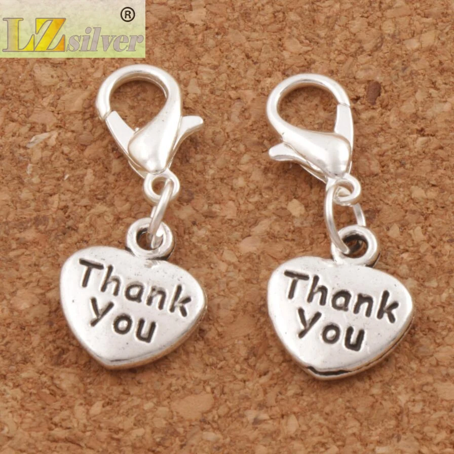 

Thank You Heart Lobster Claw Clasp Charm Beads 100ps 26.6x10.9mm zinc alloy Jewelry DIY C373