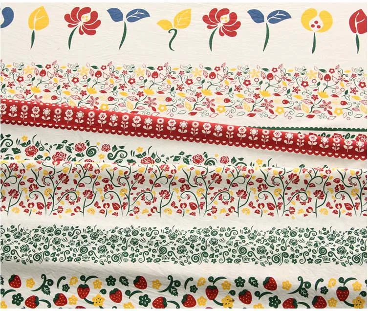 Льняная ткань в полоску с принтом виде кальмара и шпагата русском стиле для шитья