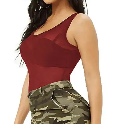 

2019 New Bodysuit Sexy Womens Mesh See-Though Solid Color Sleeveless Bodysuit