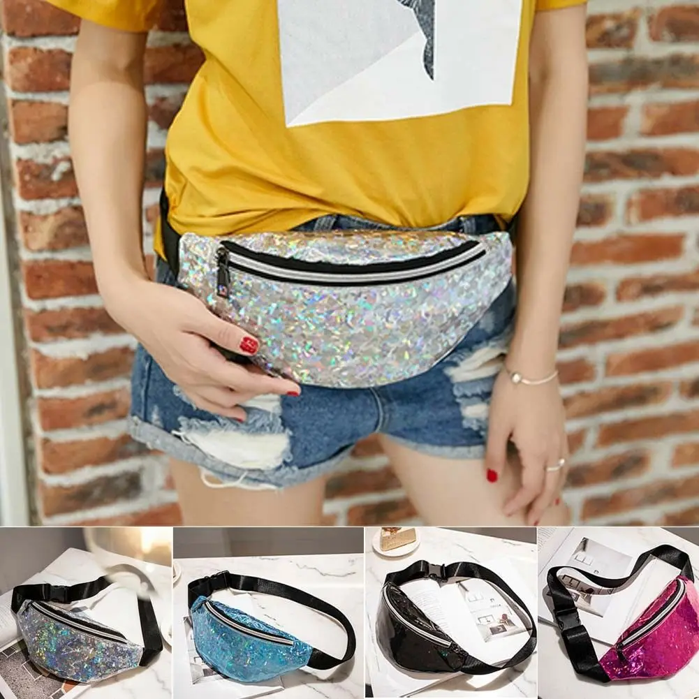 Женская поясная сумка голографические блестки Fanny Pack с лазерным рисунком новинка