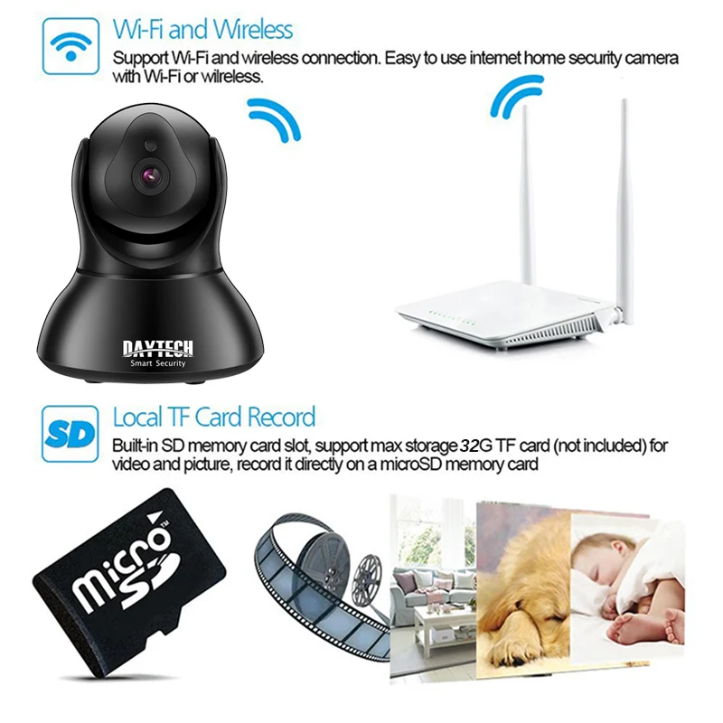 DAYTECH Wi Fi IP Security Камера Видео Безопасности Дома Видеонаблюдения Ночное видение HD720P