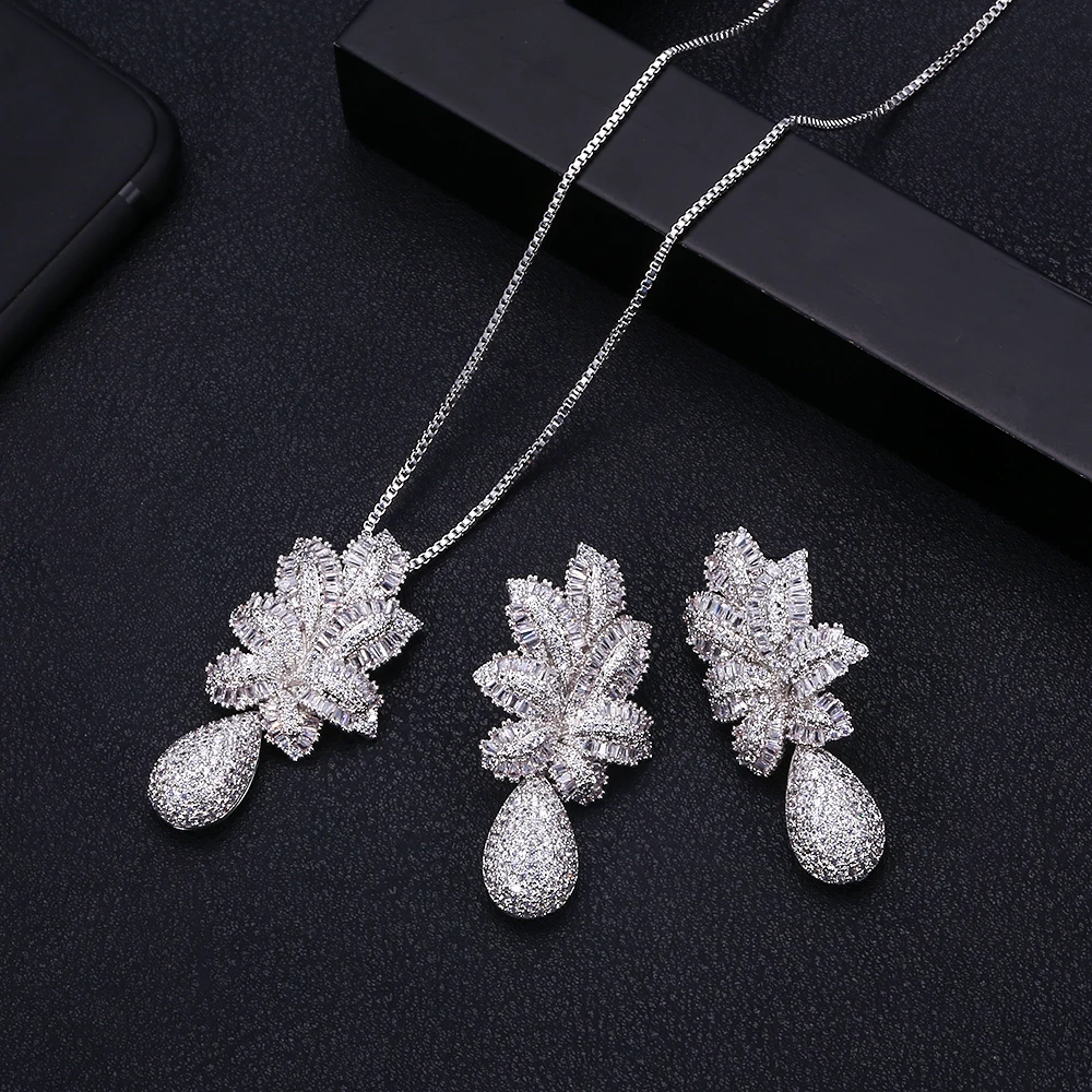 JANEKELLY Luxury Pineapple Water Drop Women Wedding Cubic Zirconia Choker Necklace Earring Dubai Jewelry Set Jewellery Addict P | Украшения