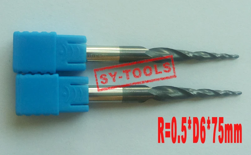 2 шт. R0.5 * D6 30 5 75L 2F HRC55 твердосплавные конические концевые фрезы с твердосплавным